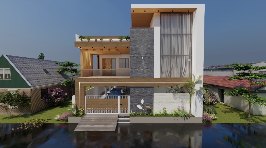 3D rendering of modern residential house